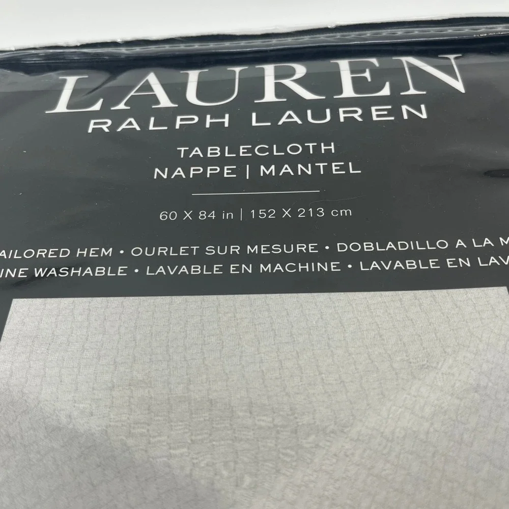 LAUREN Ralph Lauren Tablecloth 60 x 84 Herringbone Basketweave Pattern White New